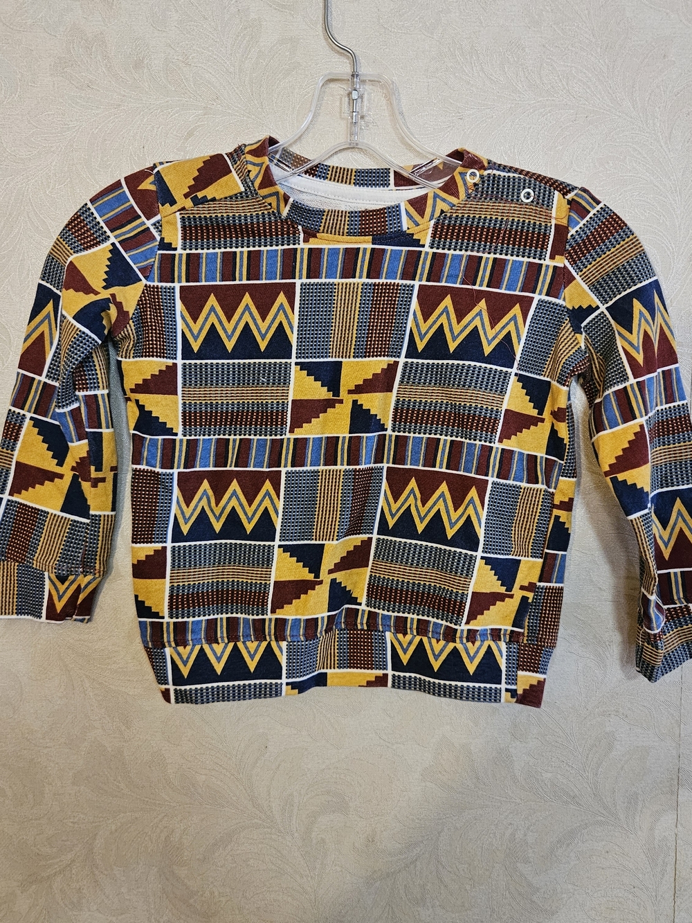 Toddler Long-Sleeve Kente Tee in Yellow, Navy & Brown